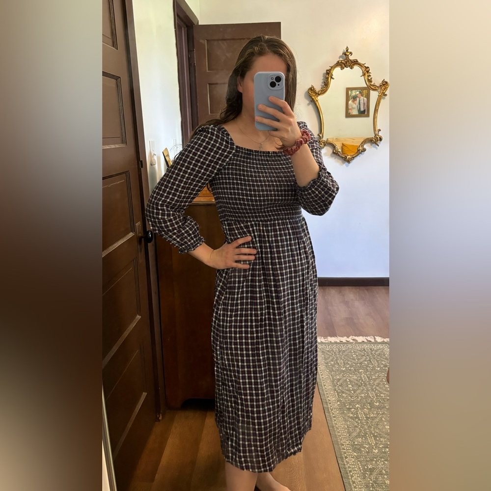 J. Crew Black and White Checkered Midi Dress